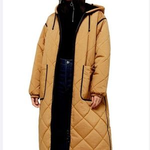 Top Shop Long Quilted Coat Camel